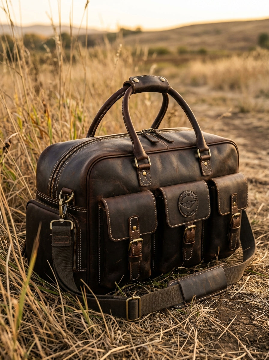 Vintage Leather Pilot Flight Duffel Bag – Handcrafted Weekender Travel Holdall