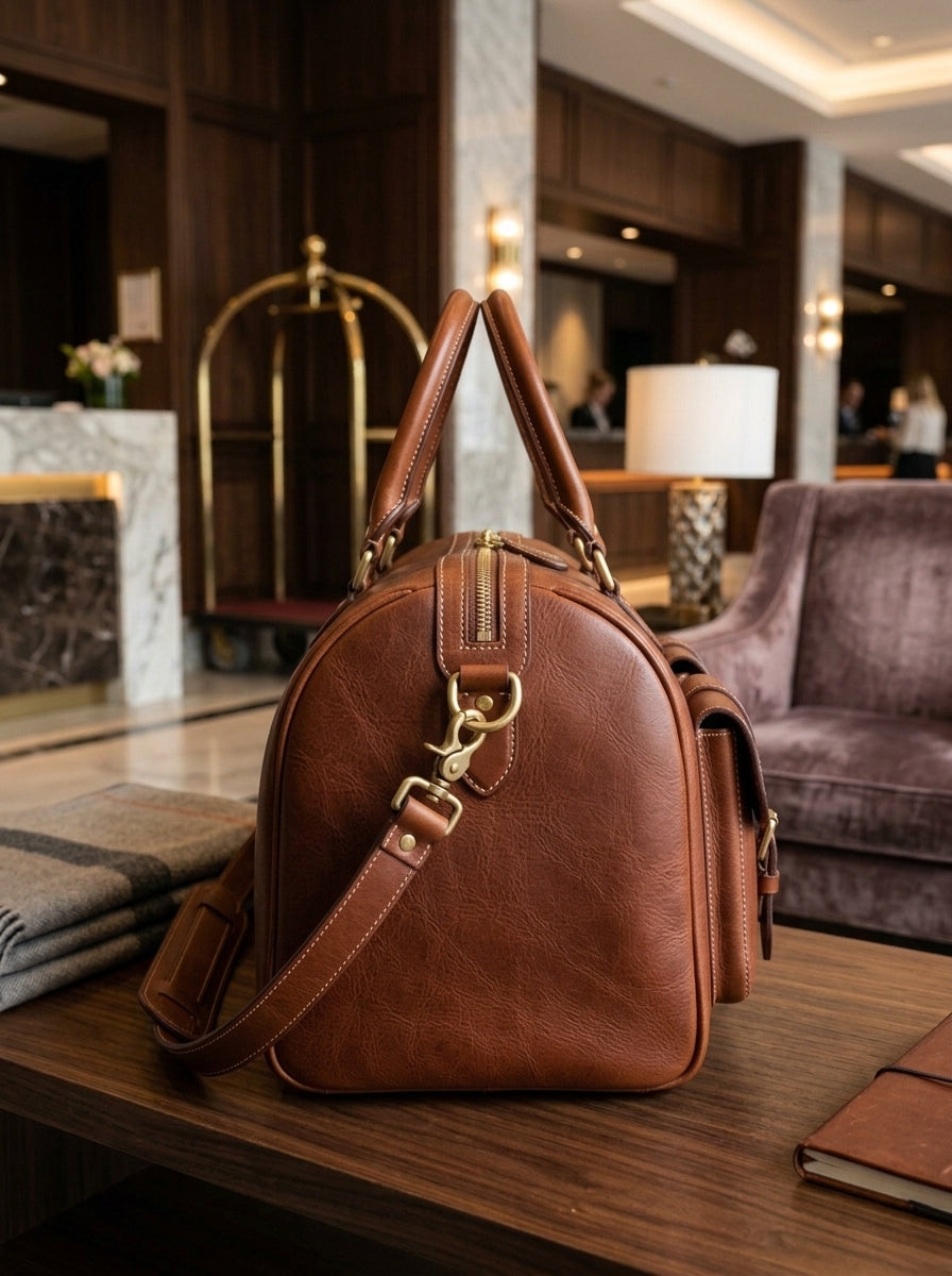 Heritage And Hide Handcrafted Leather Duffel Bag – Cognac Tan Multi-Pocket Weekender & Travel Holdall