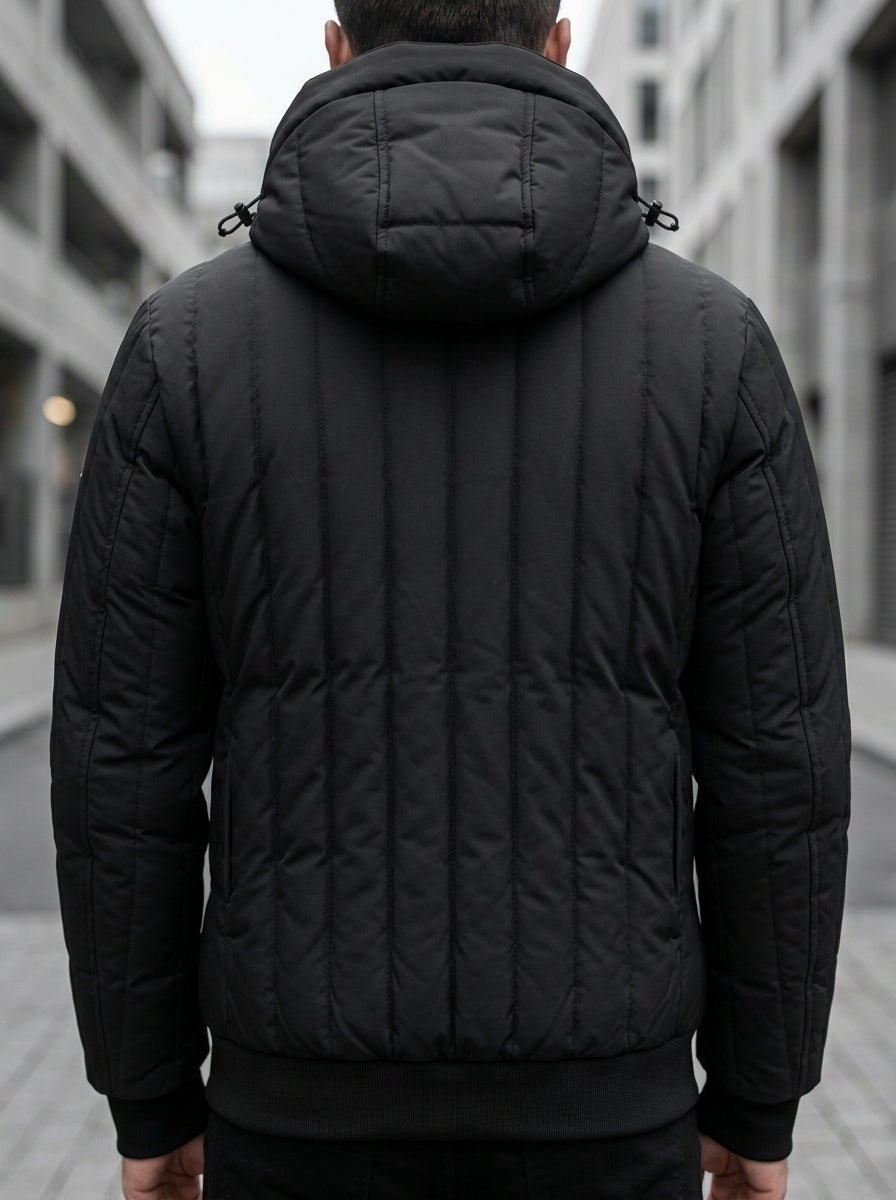 Heritage And Hide Men's Hooded Puffer Bomber Jacket – Matte Black Insulated Winter Coat
