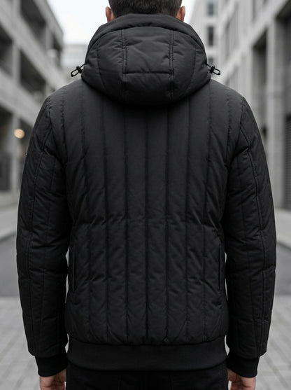 Heritage And Hide Men's Hooded Puffer Bomber Jacket – Matte Black Insulated Winter Coat
