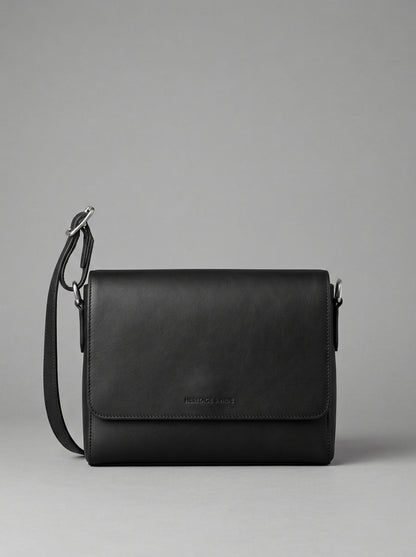 Black Leather Messenger Bag for Men – Minimalist Crossbody Work Bag