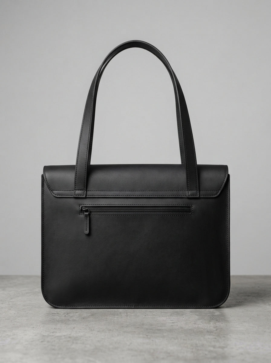 Black Leather Messenger Bag for Men – Minimalist Crossbody Work Bag