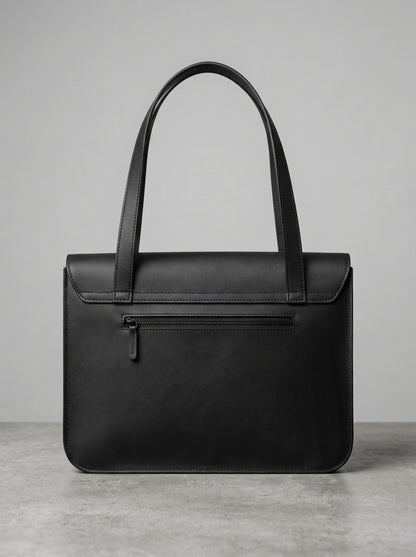 Black Leather Messenger Bag for Men – Minimalist Crossbody Work Bag