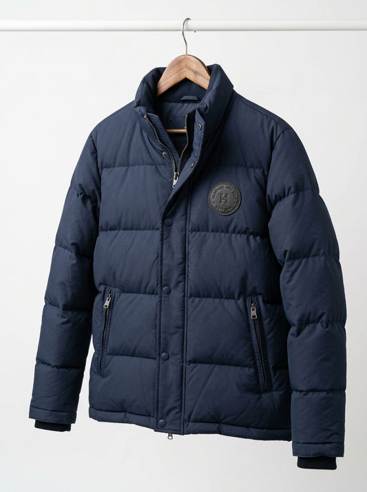 Heritage & Hide Men's Puffer Jacket – Insulated Navy Blue Down Winter Coat