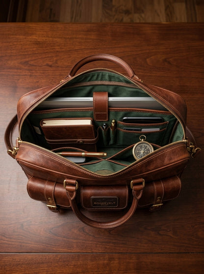 The Roosevelt Aviator Handcrafted Leather Work Bag – Rich Cognac Brown