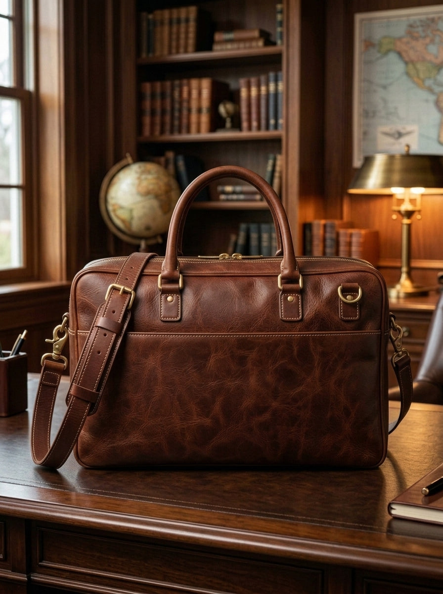 The Roosevelt Aviator Handcrafted Leather Work Bag – Rich Cognac Brown