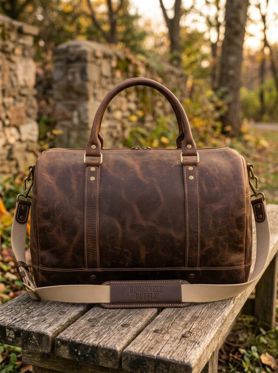 The Classic Leather Barrel Duffle – Handcrafted Dark Walnut Travel Holdall