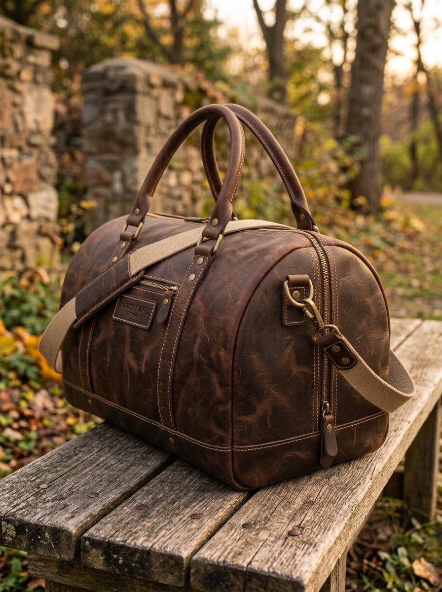 The Classic Leather Barrel Duffle – Handcrafted Dark Walnut Travel Holdall
