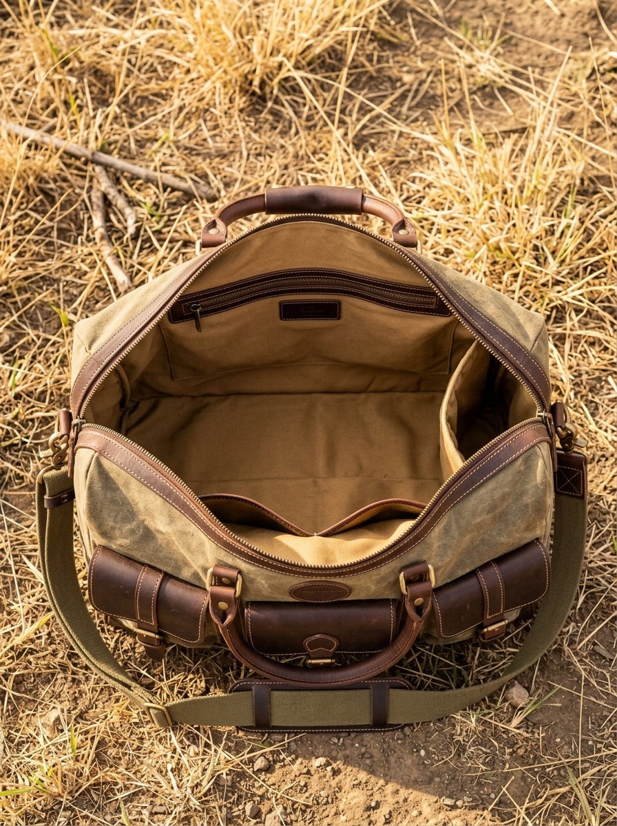 The Outback Waxed Canvas Field Bag – Rugged Olive & Brown Overnight Duffel
