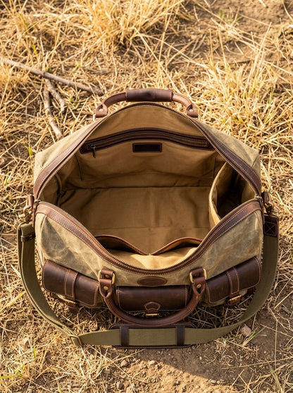 The Outback Waxed Canvas Field Bag – Rugged Olive & Brown Overnight Duffel