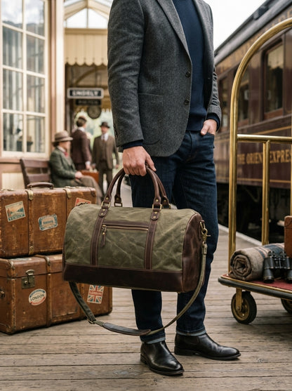 Heritage Outdoors Waxed Canvas & Leather Carry-On Duffle – Olive Green