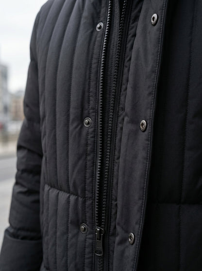 Heritage And Hide Men's Hooded Puffer Bomber Jacket – Matte Black Insulated Winter Coat