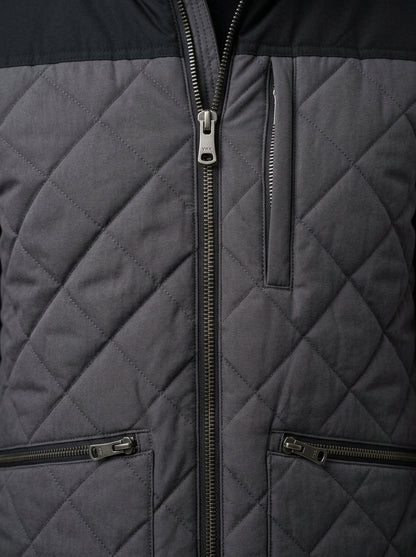 Heritage And Hide Men's Diamond Quilted Bomber Jacket – Two-Tone Charcoal & Black Insulated Winter Coat