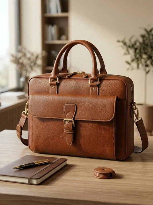 Premium Brown Leather Laptop Briefcase | Classic Office & Business Bag