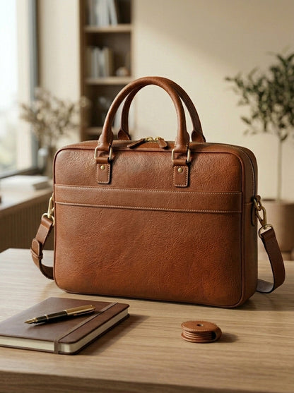Premium Brown Leather Laptop Briefcase | Classic Office & Business Bag