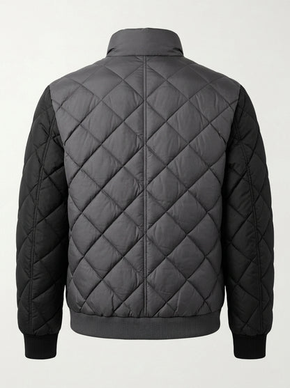 Heritage And Hide Men's Diamond Quilted Bomber Jacket – Two-Tone Charcoal & Black Insulated Winter Coat