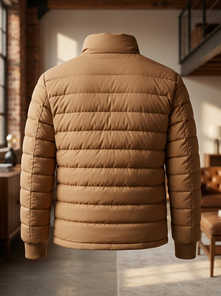 Heritage & Hide Men's Insulated Puffer Jacket – Camel Tan Baffle Quilted Winter Coat