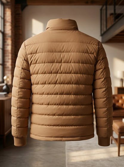 Heritage & Hide Men's Insulated Puffer Jacket – Camel Tan Baffle Quilted Winter Coat