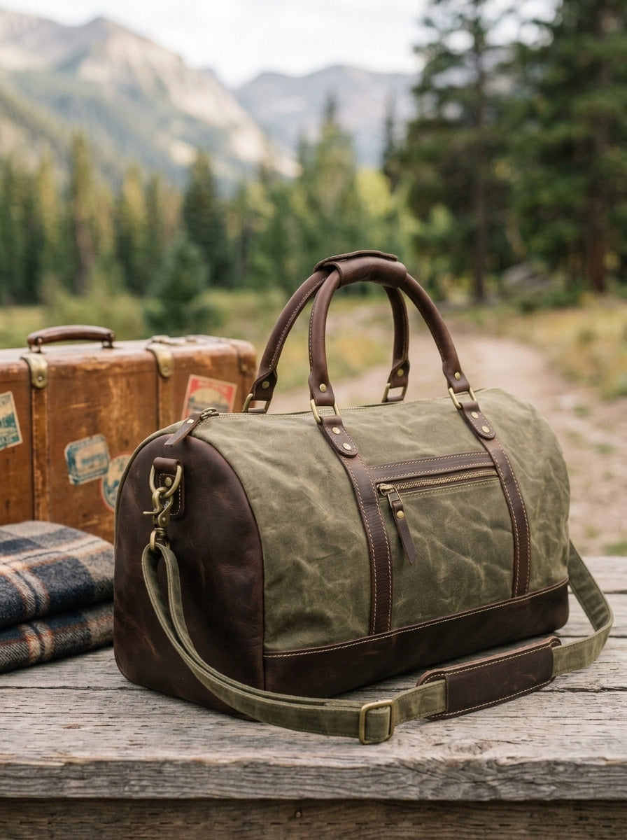 Heritage Outdoors Waxed Canvas & Leather Carry-On Duffle – Olive Green