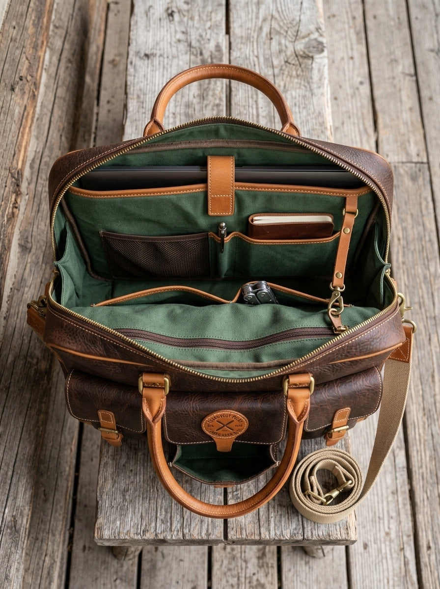 The Aviator Dual-Tone Leather Field Bag – Multi-Pocket Weekender & Attache