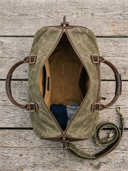 Heritage Outdoors Waxed Canvas & Leather Carry-On Duffle – Olive Green