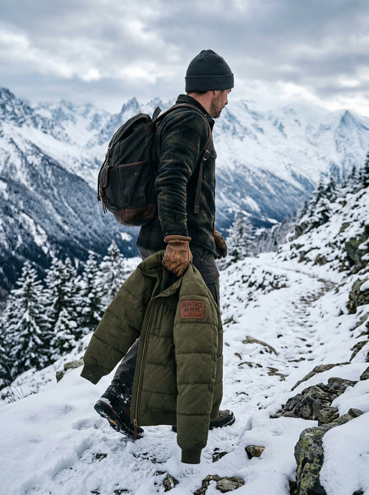 Heritage & Hide Men's Alpine Puffer Jacket – Insulated Olive Green Down Winter Coat
