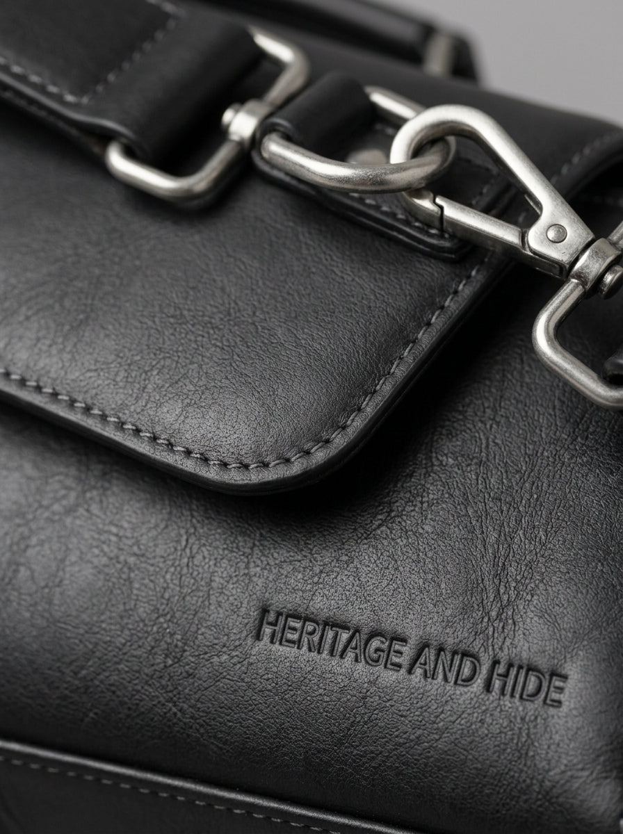 Heritage & Hide Modern Black Leather Briefcase –  Laptop Messenger Bag for Professionals