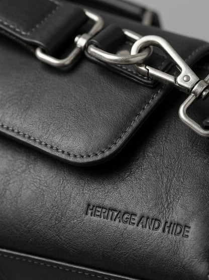 Heritage & Hide Modern Black Leather Briefcase –  Laptop Messenger Bag for Professionals
