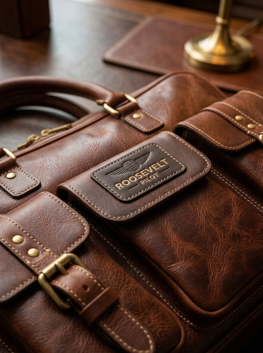 The Roosevelt Aviator Handcrafted Leather Work Bag – Rich Cognac Brown