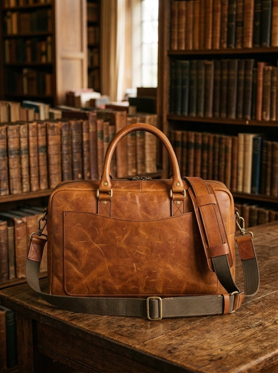 The Aviator Cognac Tan Leather Attache – Multi-Pocket Executive Laptop Holdall