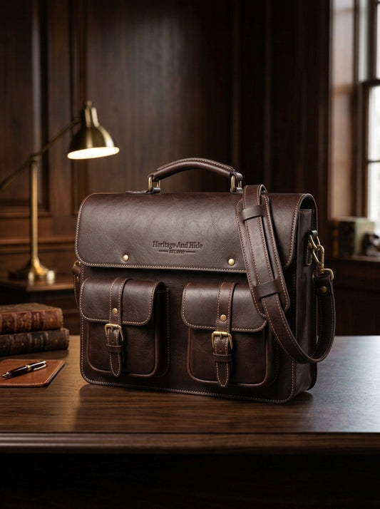 Heritage And Hide Handcrafted Leather Briefcase –  Laptop Messenger Bag for Men