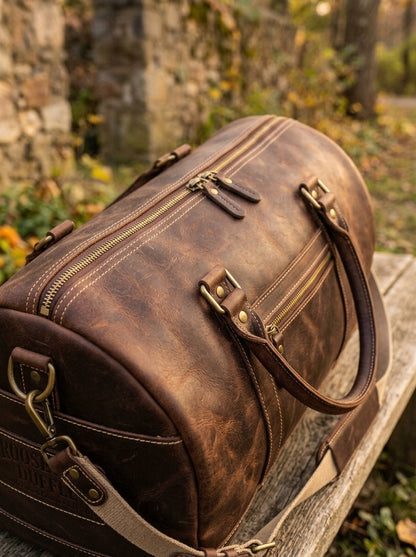 The Classic Leather Barrel Duffle – Handcrafted Dark Walnut Travel Holdall