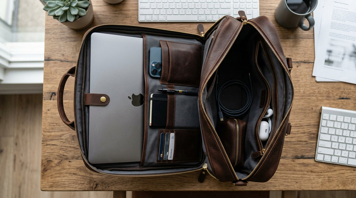 HeritageAndHide Leather Briefcase – 15-inch Laptop Messenger Bag for Men