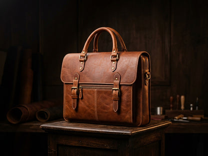 Premium Brown Leather Laptop Briefcase | Vintage Office & Business Bag