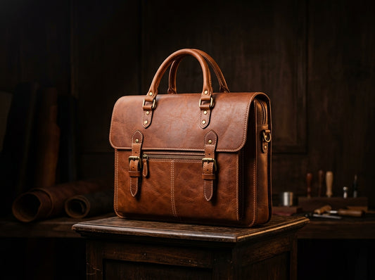 Premium Brown Leather Laptop Briefcase | Vintage Office & Business Bag