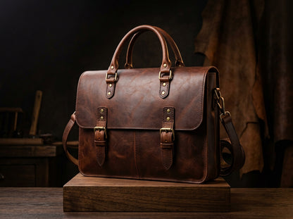 Premium Brown Leather Laptop Briefcase | Vintage Office & Business Bag