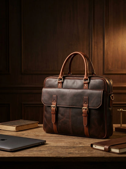 Premium Dark Brown Leather Laptop Briefcase | Executive Business Bag
