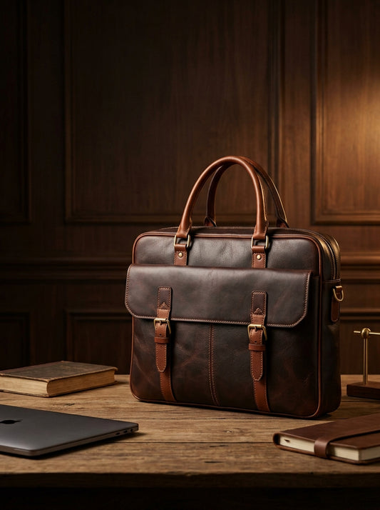 Premium Dark Brown Leather Laptop Briefcase | Executive Business Bag