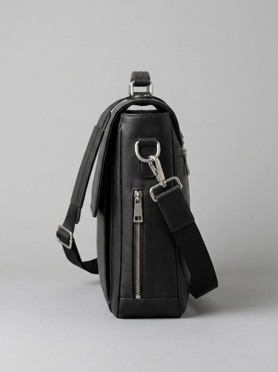 Heritage & Hide Modern Black Leather Briefcase –  Laptop Messenger Bag for Professionals