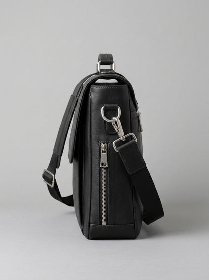 Heritage & Hide Modern Black Leather Briefcase –  Laptop Messenger Bag for Professionals
