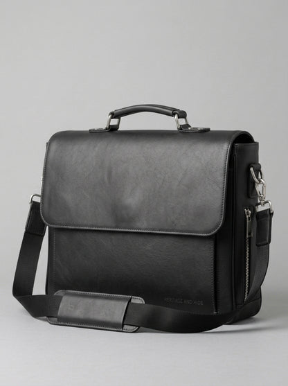 Heritage & Hide Modern Black Leather Briefcase –  Laptop Messenger Bag for Professionals