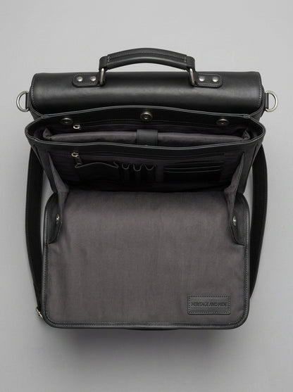 Heritage & Hide Modern Black Leather Briefcase –  Laptop Messenger Bag for Professionals