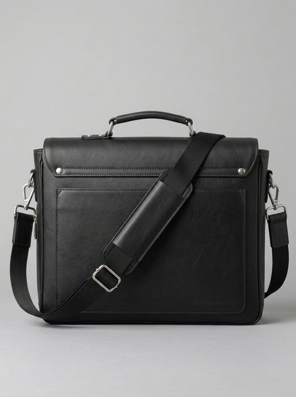 Heritage & Hide Modern Black Leather Briefcase –  Laptop Messenger Bag for Professionals