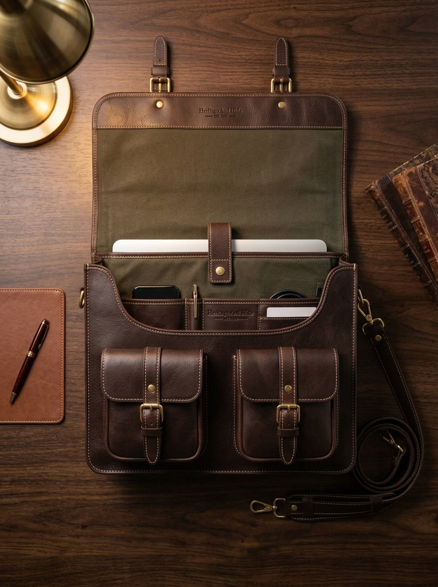 Heritage And Hide Handcrafted Leather Briefcase –  Laptop Messenger Bag for Men