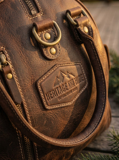Heritage And Hide Handcrafted Leather Duffel Bag – Vintage Mountain Edition Weekender Holdall