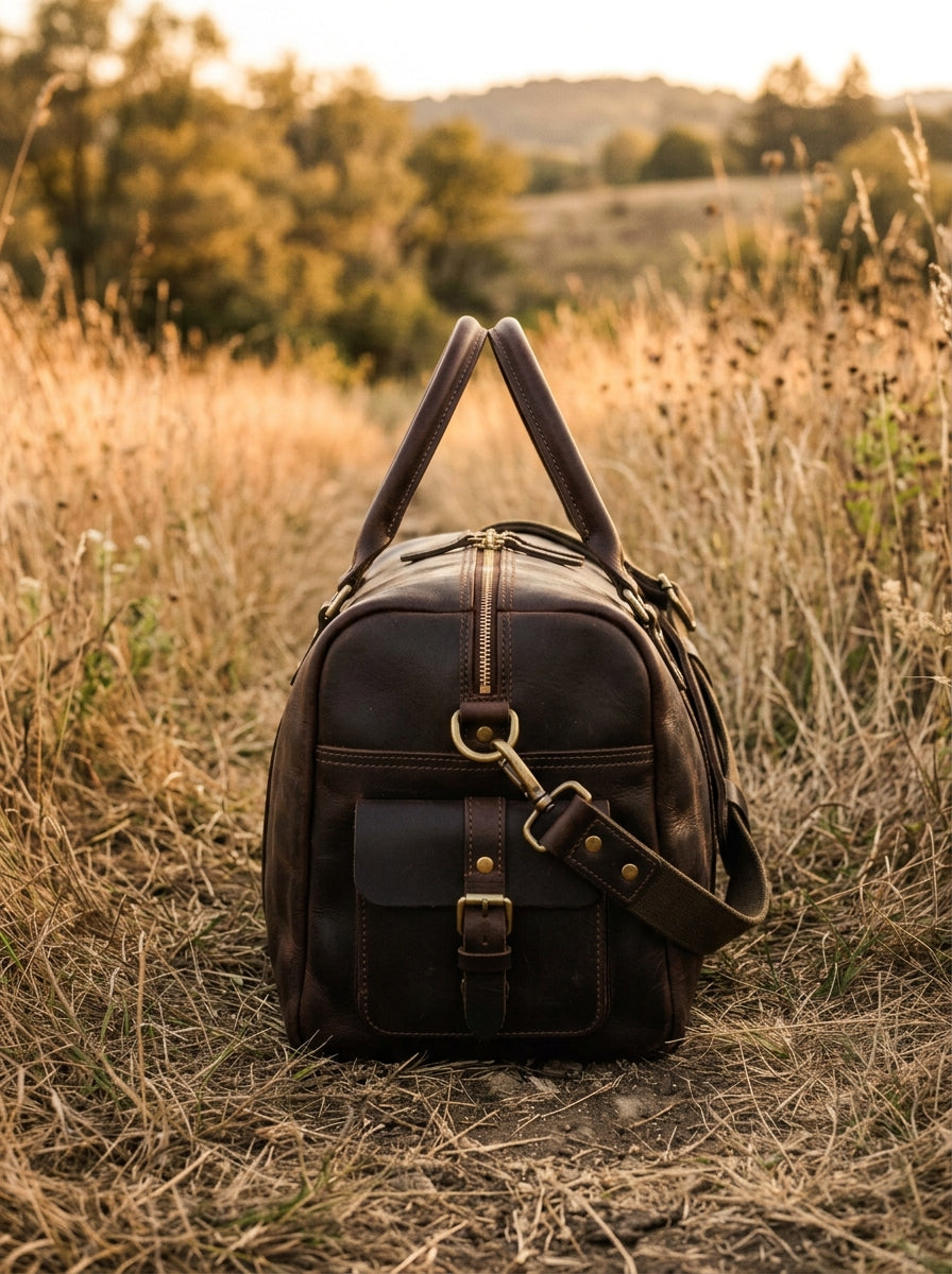 Vintage Leather Pilot Flight Duffel Bag – Handcrafted Weekender Travel Holdall