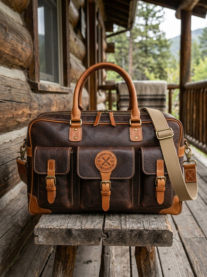 The Aviator Dual-Tone Leather Field Bag – Multi-Pocket Weekender & Attache