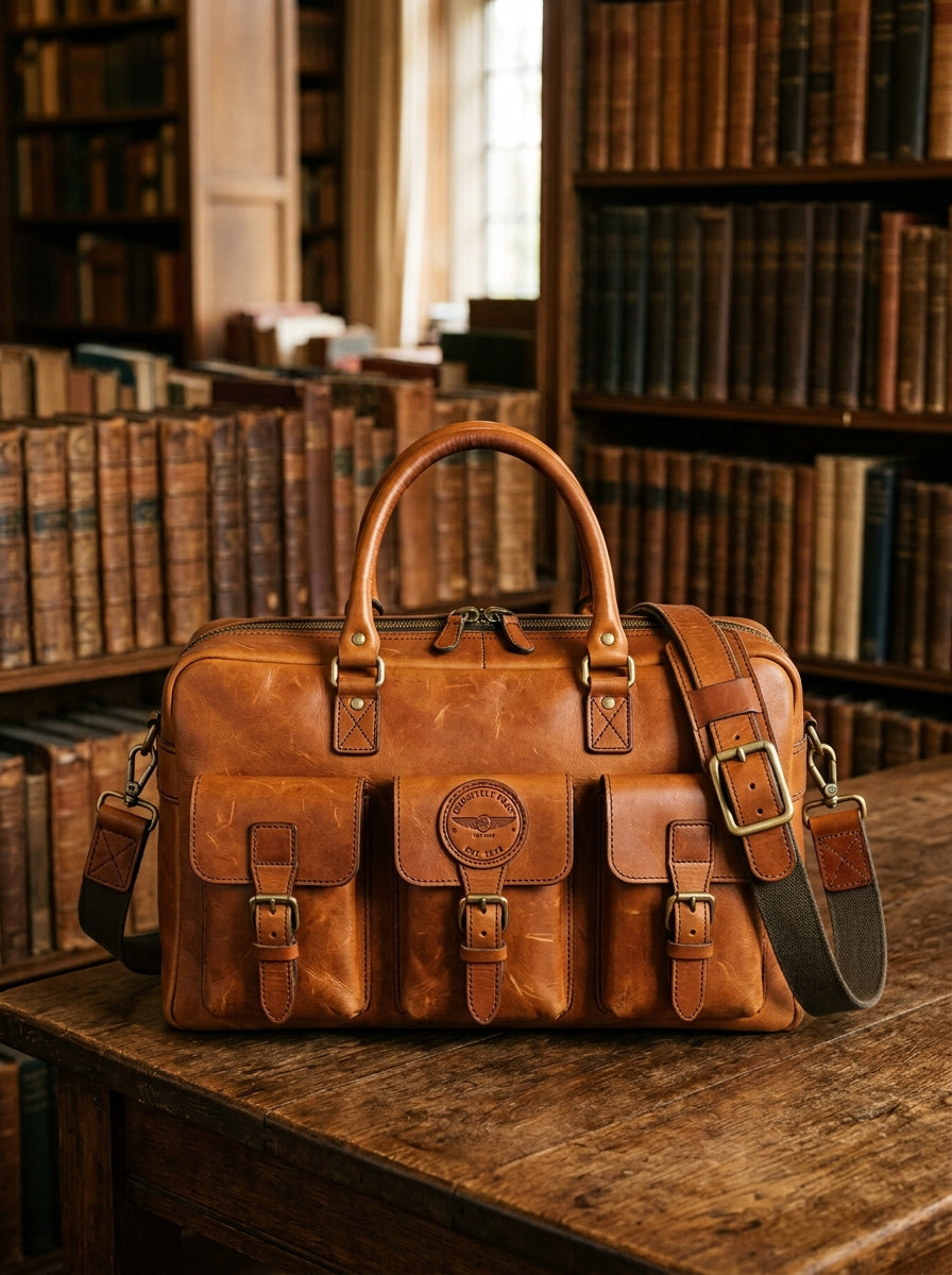 The Aviator Cognac Tan Leather Attache – Multi-Pocket Executive Laptop Holdall