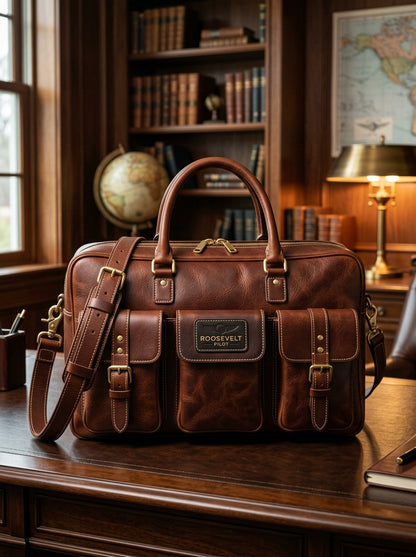 The Roosevelt Aviator Handcrafted Leather Work Bag – Rich Cognac Brown