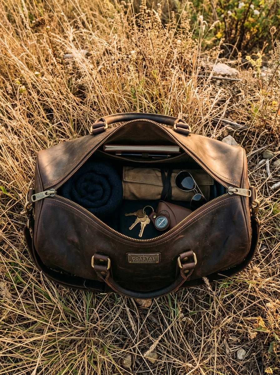 Vintage Leather Pilot Flight Duffel Bag – Handcrafted Weekender Travel Holdall